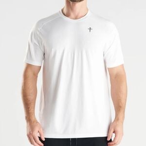 Three Nails White Crew Neck Seamless Tee Men's Shirt Size L See Measurement